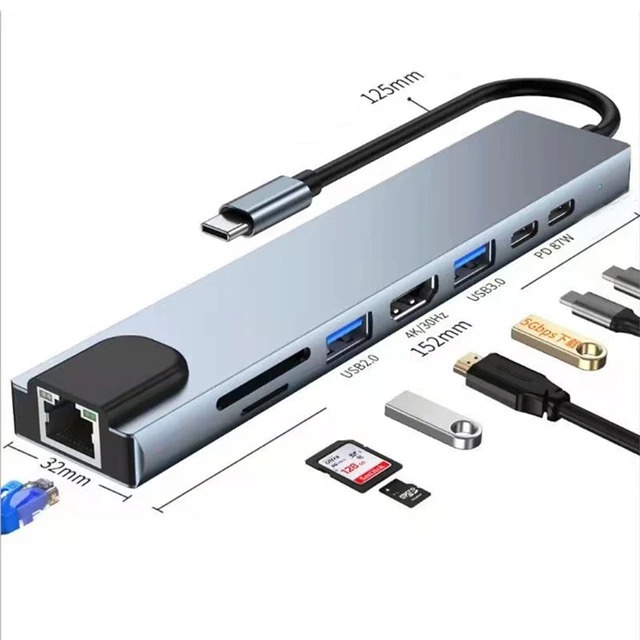 Convertidor tipo C 8 en 1 hub usb HDMI - Imagen 2